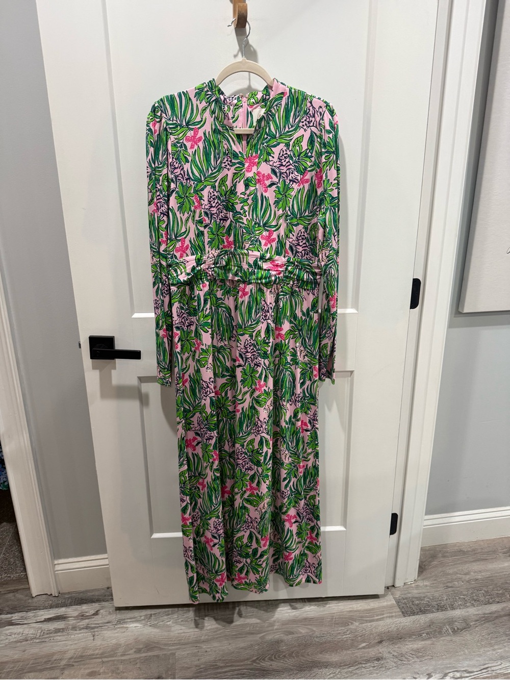 Lilly Pulitzer Solene Pink & Green Tropical Jungle Roaring with Joy Maxi Dress